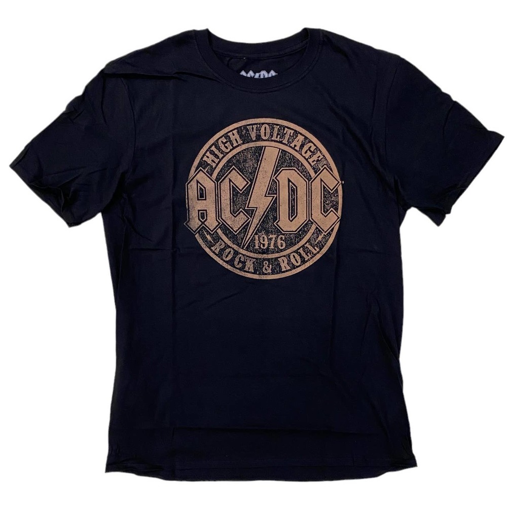 AC/DC Men's Officially Licensed Distressed High Voltage 1976 Rock & Roll T-Shirt